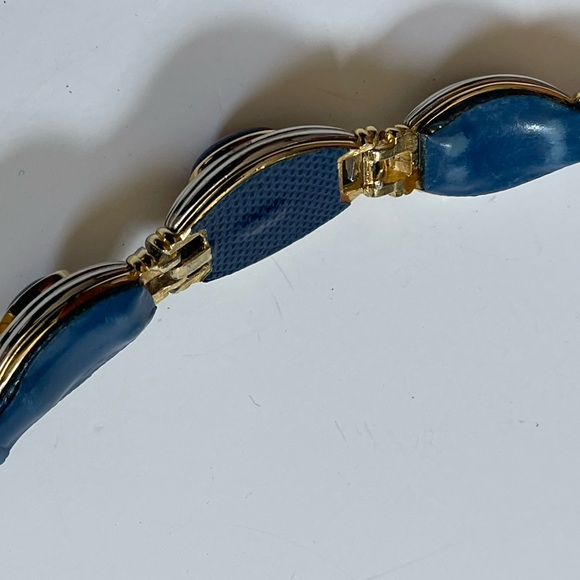 Vintage Judith Leiber Blue Stone, Gold and Blue Snake Skin Art Deco Belt - Picture 4 of 6